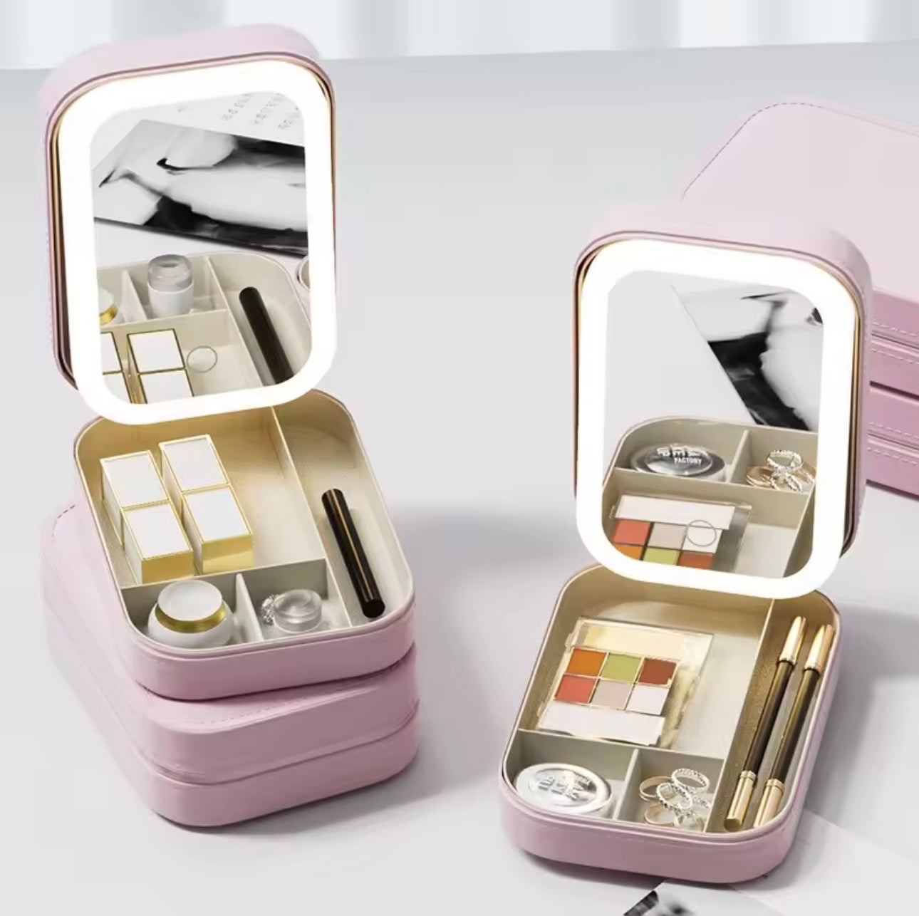 Mini Travel Makeup Bag with LED Mirror