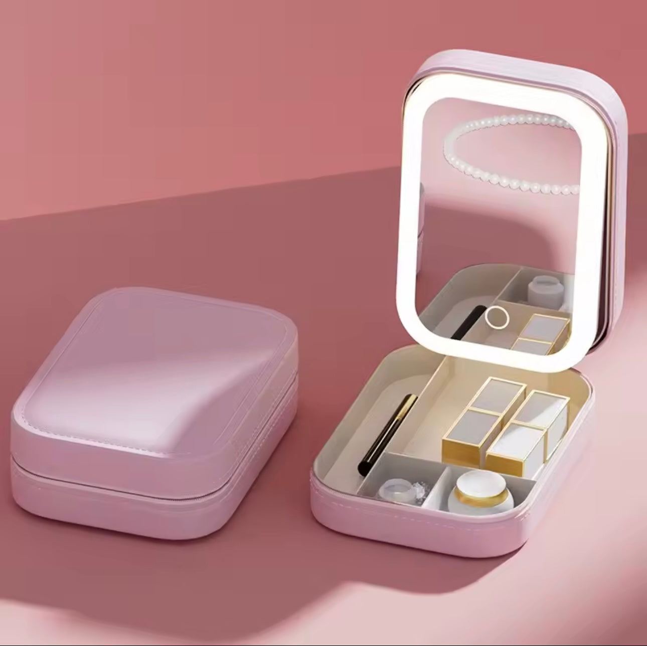 Mini Travel Makeup Bag with LED Mirror
